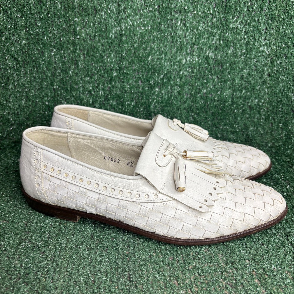 Kenneth Cole Ercolus Woven Tassel Kiltie Loafer Dress Shoe White Mens Size 8.5
